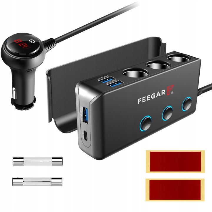 Feegar CIGA rozbočovač do auta 7v1 QC 3.0 PD 20W | 12–24V USB nabíjačka